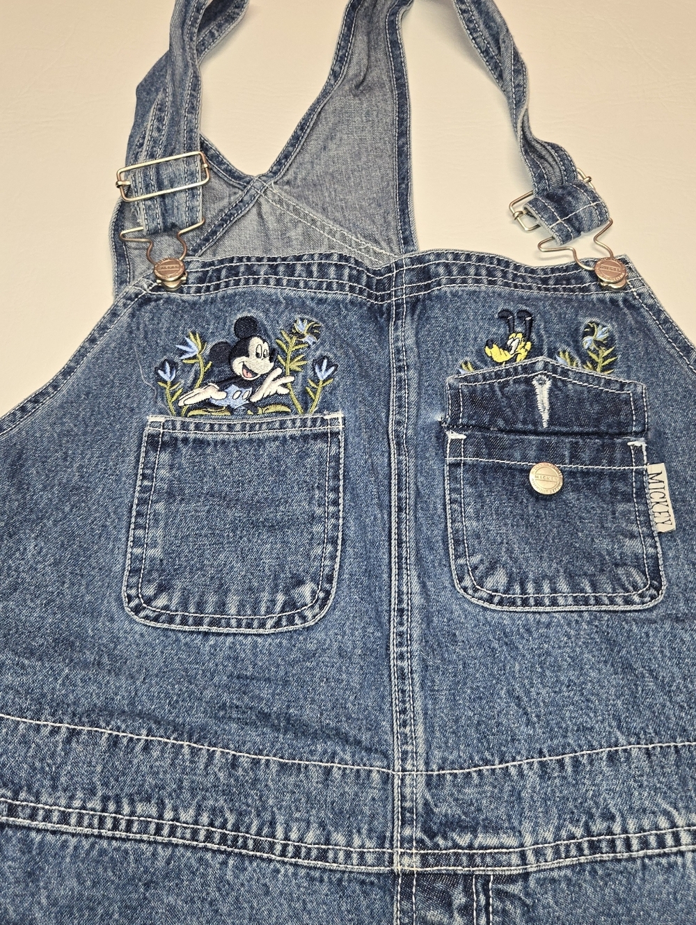 Denim Short Overalls Jumpsuit with Embroidered Pockets - Blue - Picture 2 of 8